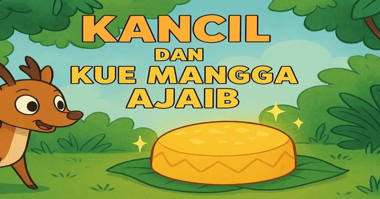 Pada suatu pagi yang cerah, Kancil berjalan-jalan di hutan. Ia merasa lapar setelah berlari-lari mengejar kupu-kupu.  Tiba-tiba, ia mencium aroma manis yang sangat harum. “Hmm… ini bau apa, ya? Wanginya bikin perut keroncongan,” gumam Kancil sambil mengikuti aromanya.  Di bawah pohon besar, Kancil menemukan sebuah kue mangga bulat yang cantik, berkilauan seperti emas.